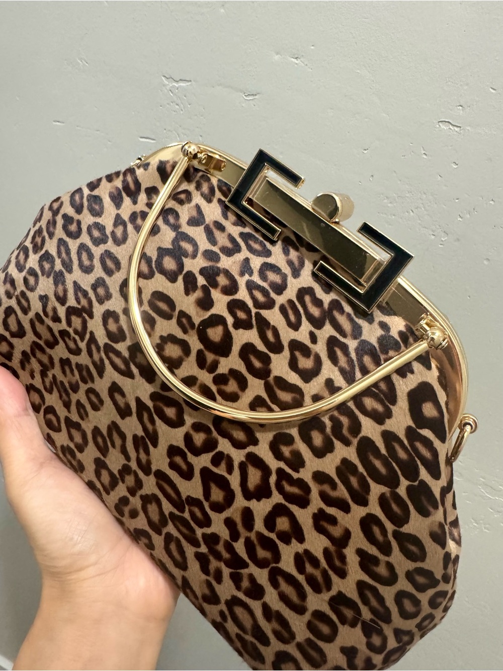 Leopard Print Handmade Real Hair-on Horsehide Top Handle, Push Lock Frame Bag - Picture 13 of 16